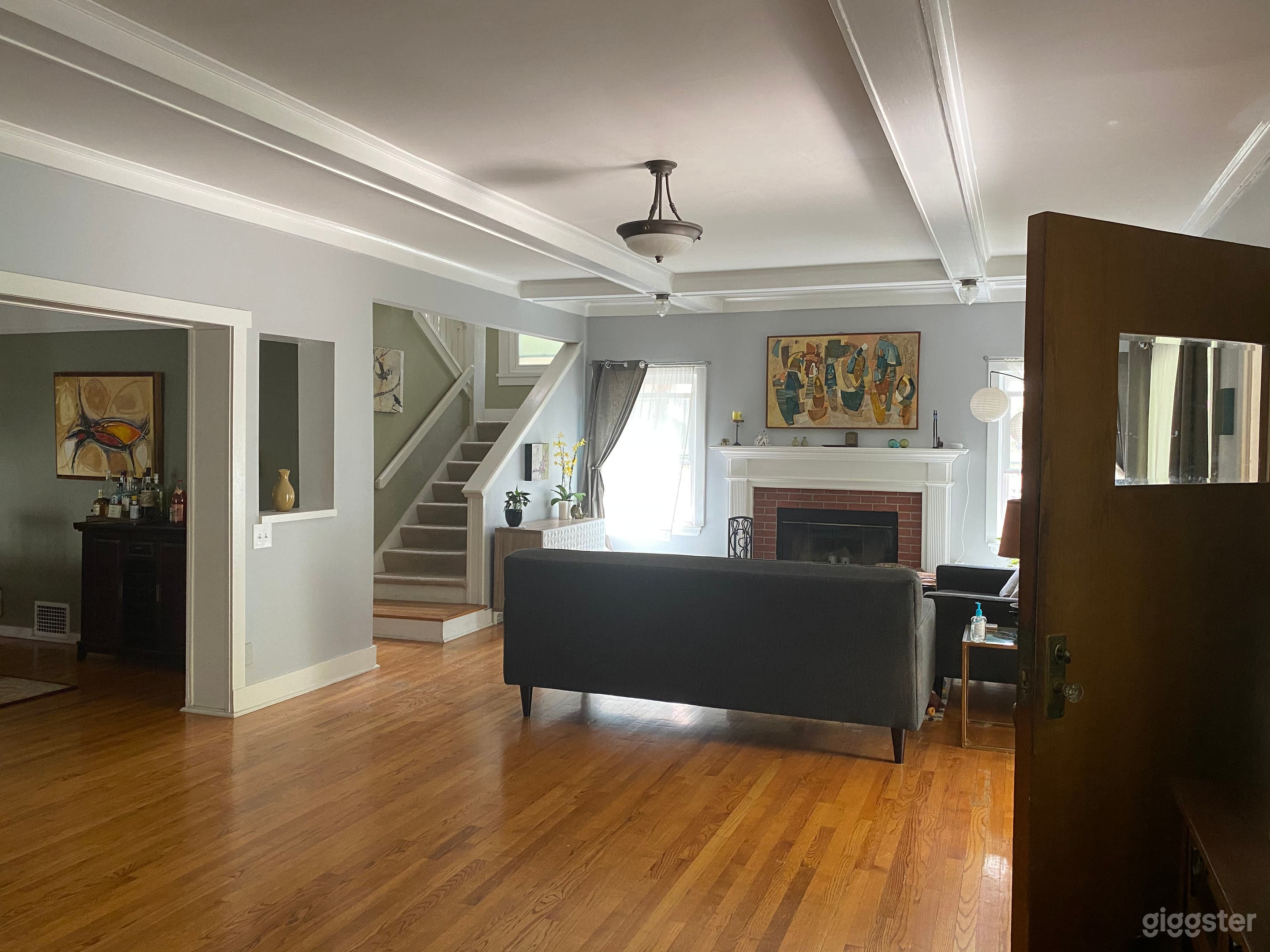 Large living room with coffered ceilings 
