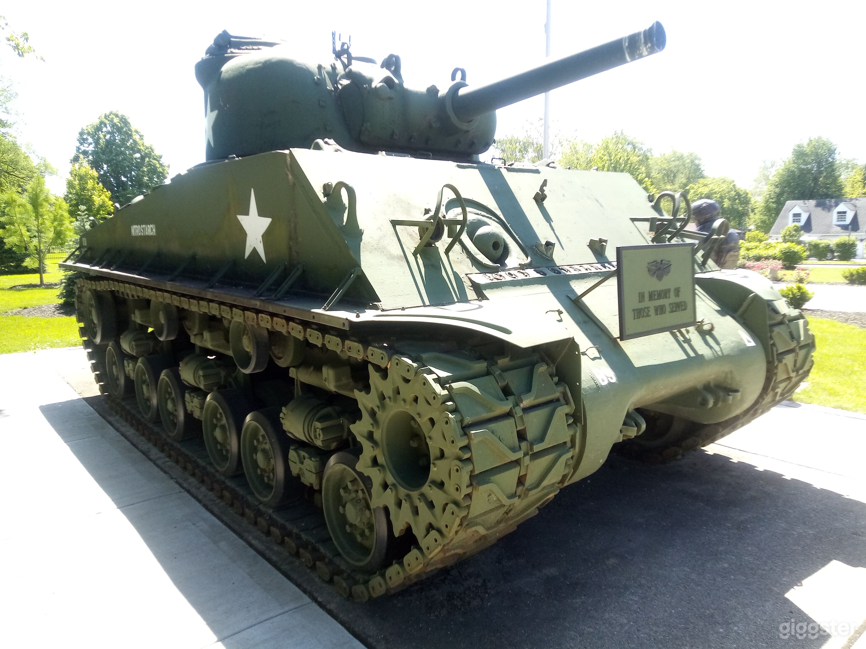 Front view of army park tank 