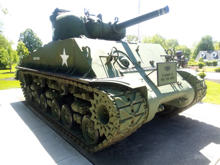  Front view of army park tank  