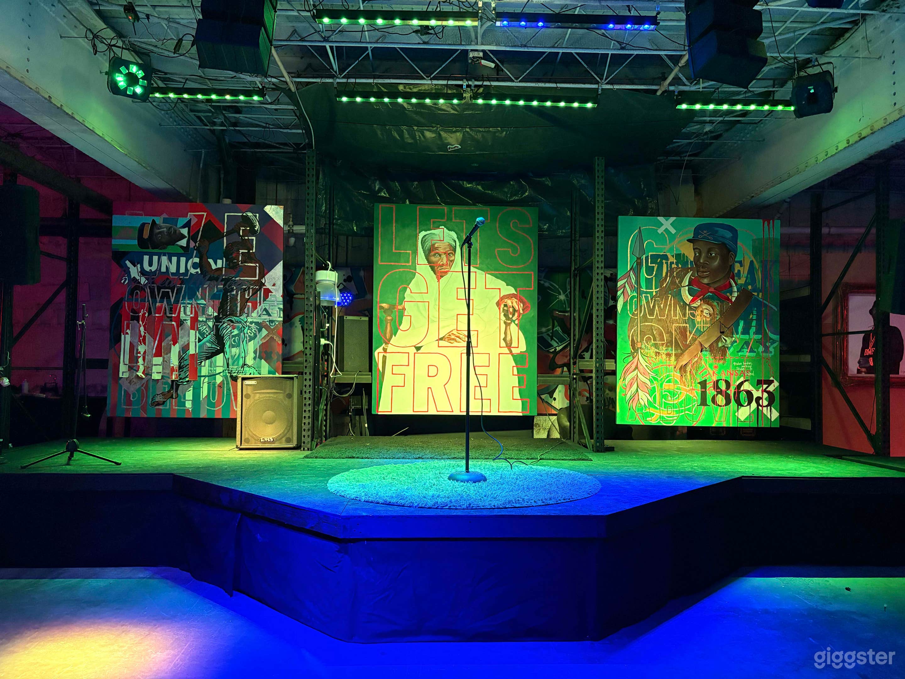 Newly built stage, lighting, sound system.