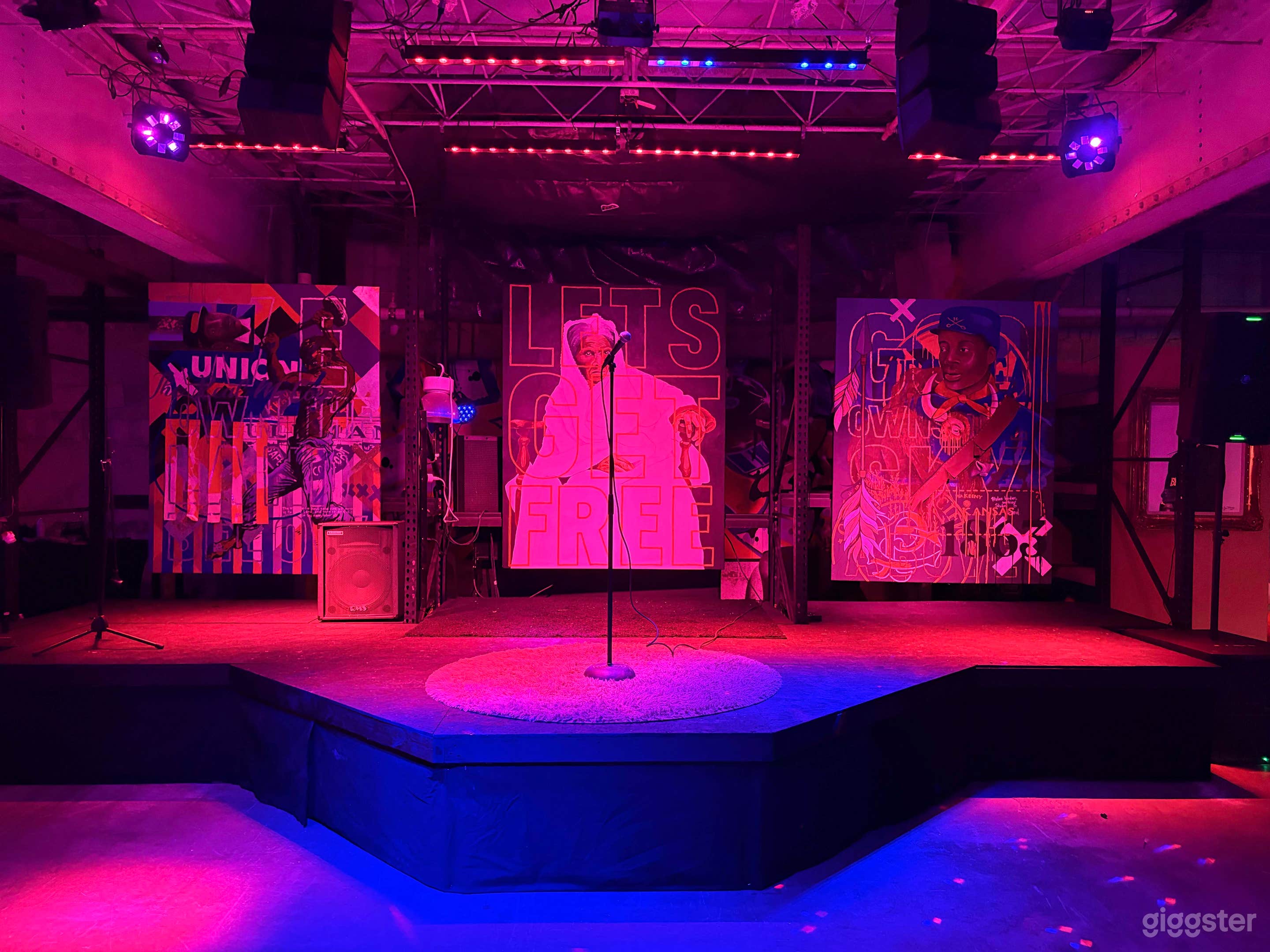 Newly built stage, lighting, sound system.