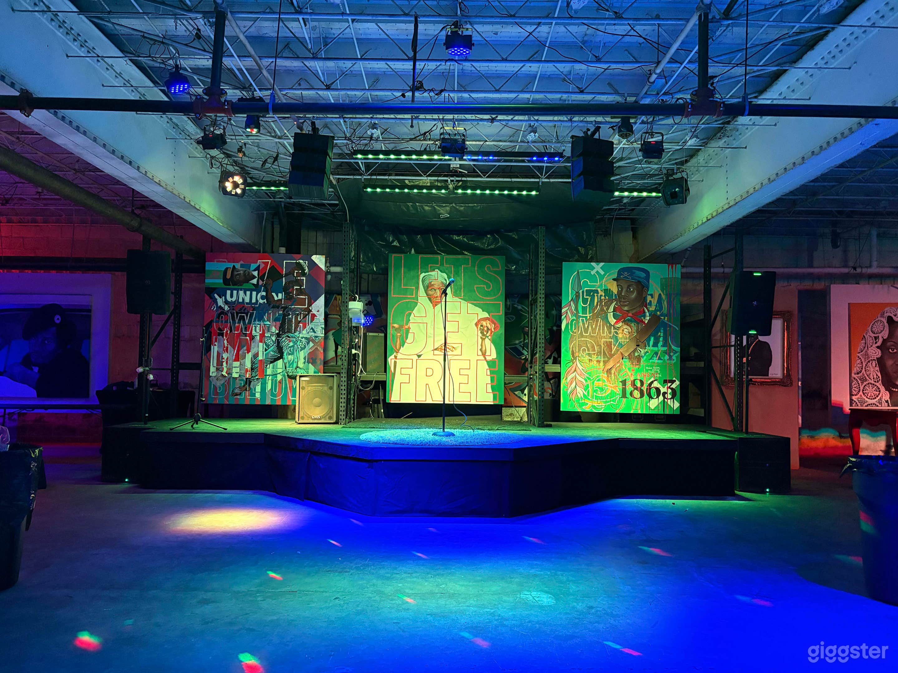 Newly built stage, lighting, sound system. Create space, one of a kind.