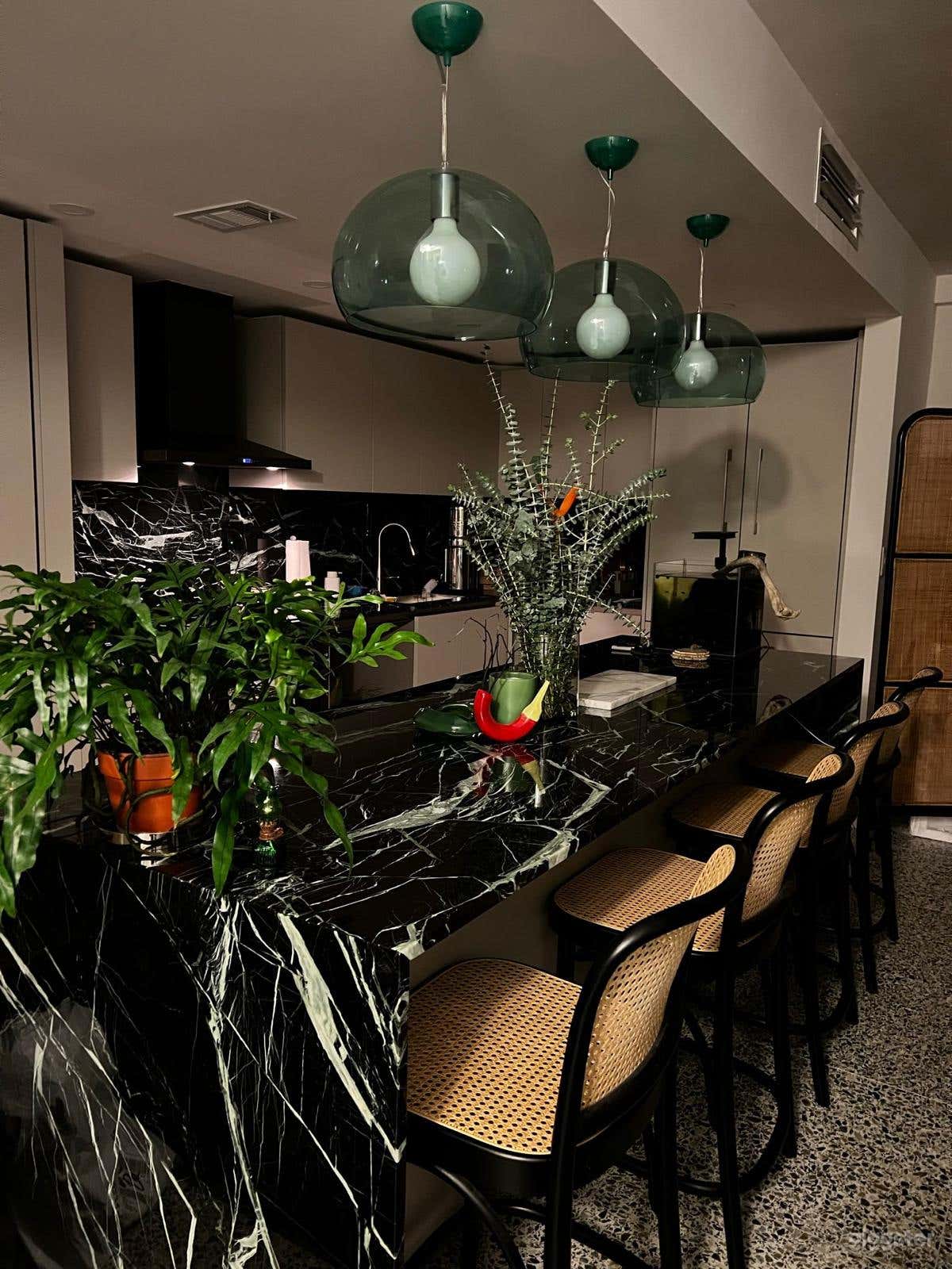 Kitchen island with marble counter tops