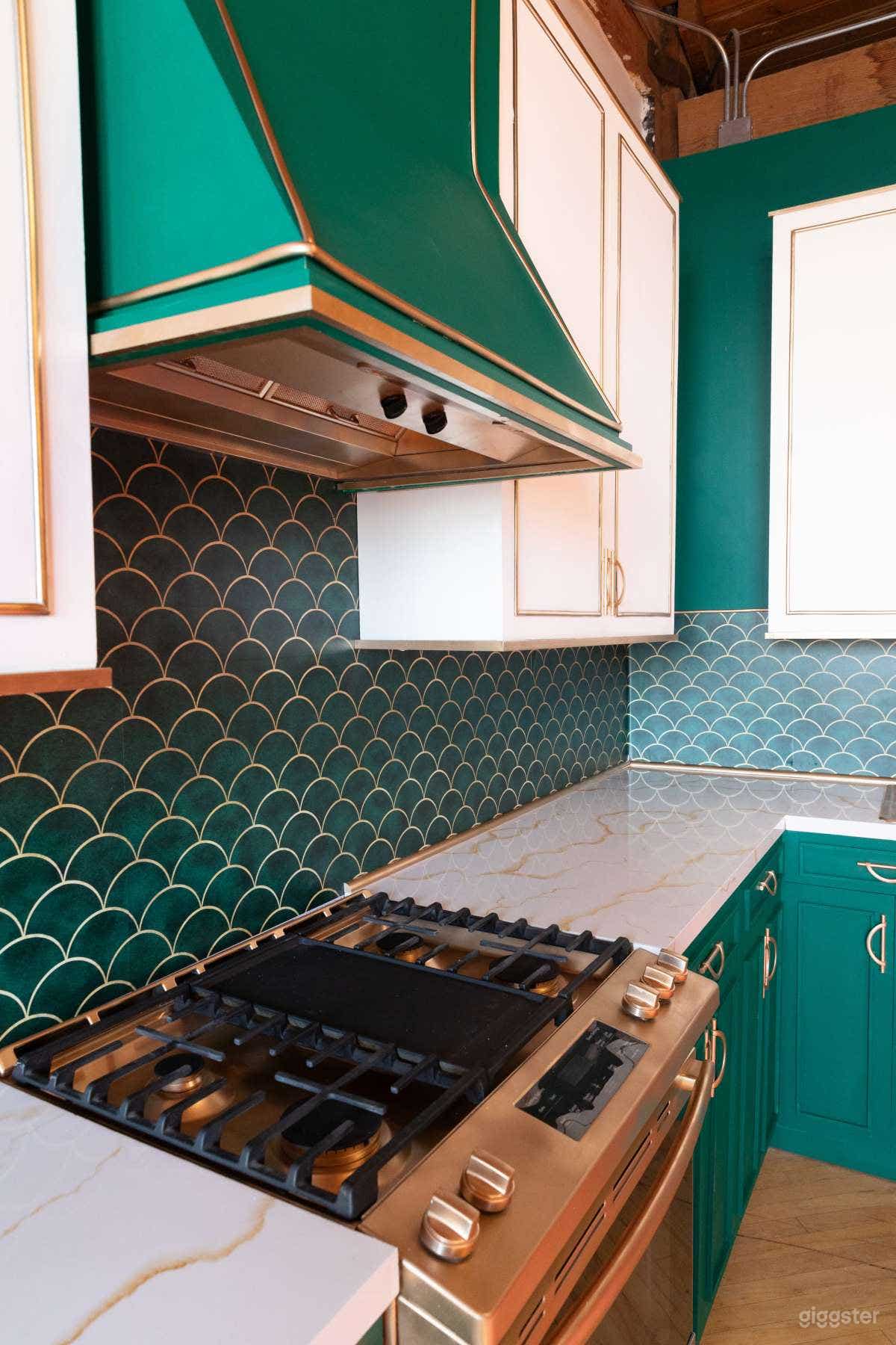 Designer Emerald Kitchen Studio with Gold Accents Photo 3