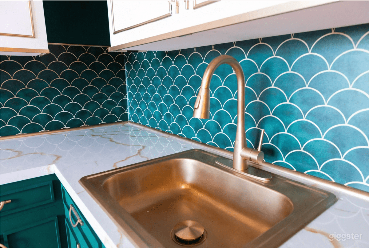 Designer Emerald Kitchen Studio with Gold Accents Photo 4