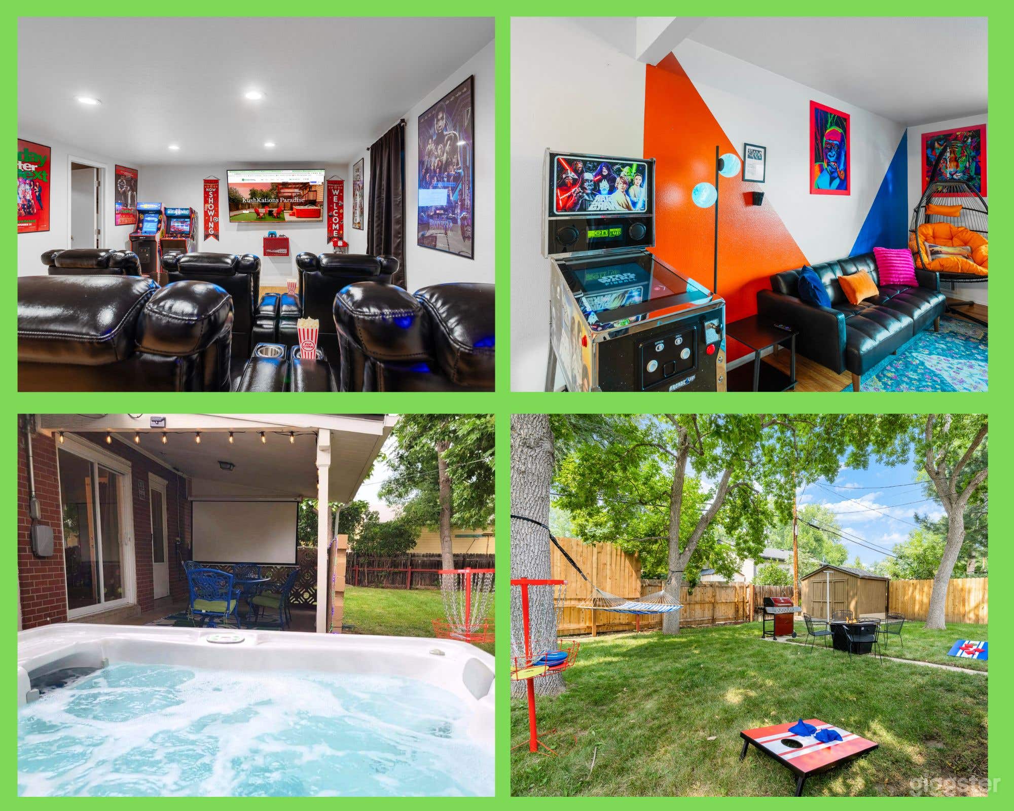 Step into ultimate relaxation and entertainment at KushKations Chronic: where every corner offers luxury and fun. From immersive theater experiences to arcade thrills, hot tub serenity, and lush backyard vibes, your getaway begins here.