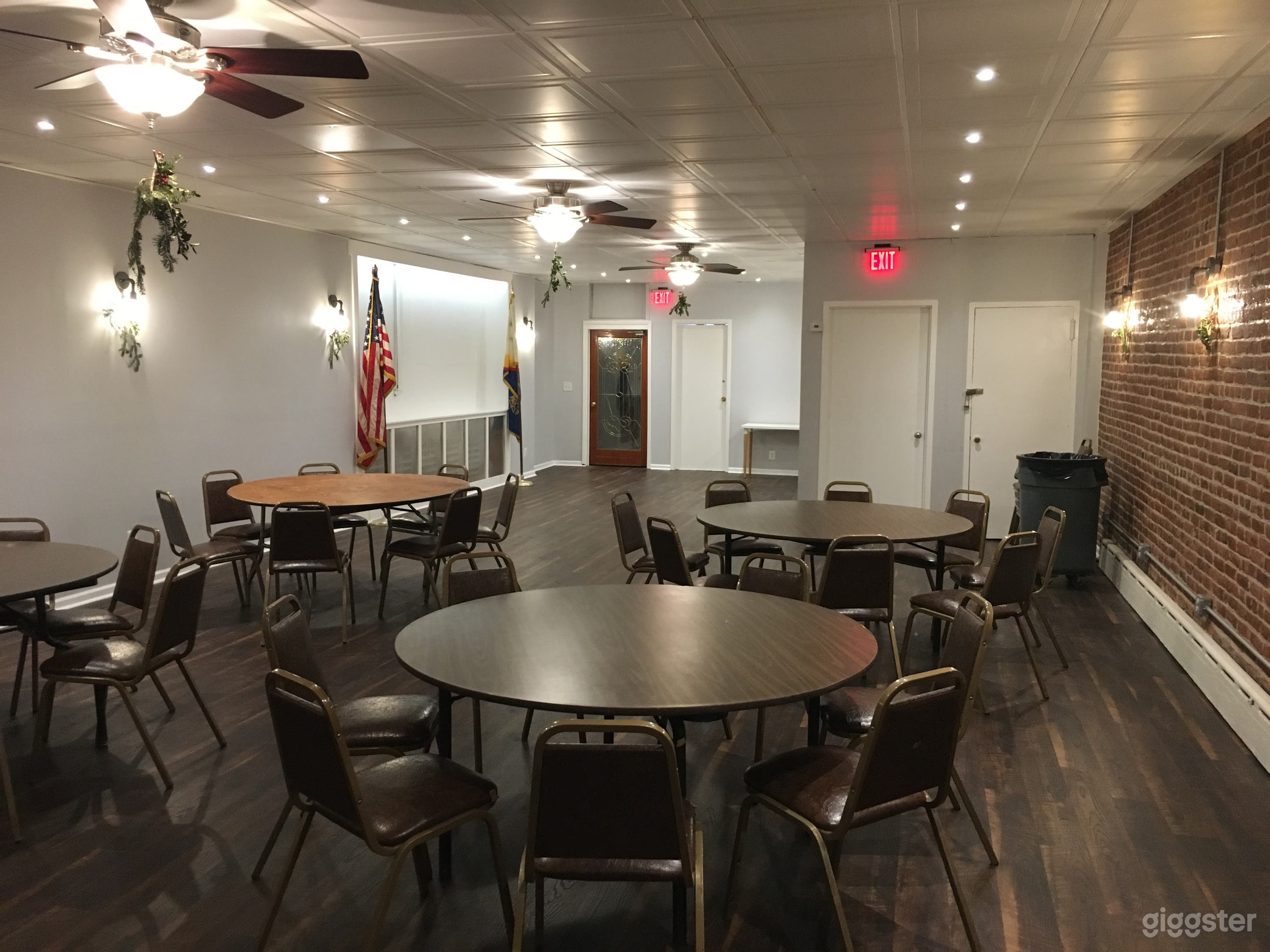 Main meeting hall, looking toward street-level entrance.