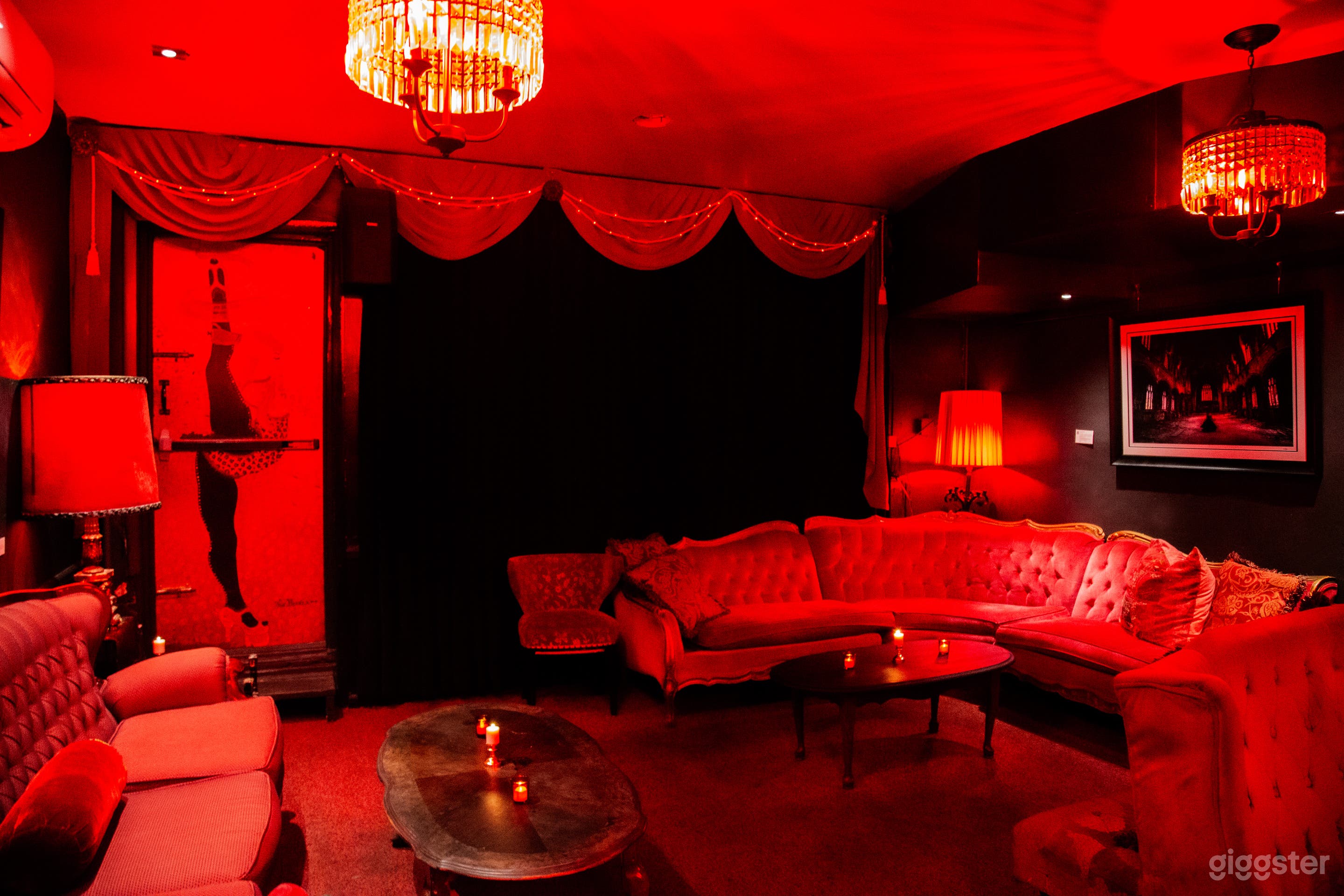 A full view of both couches and the entrance to our secret back garden! 