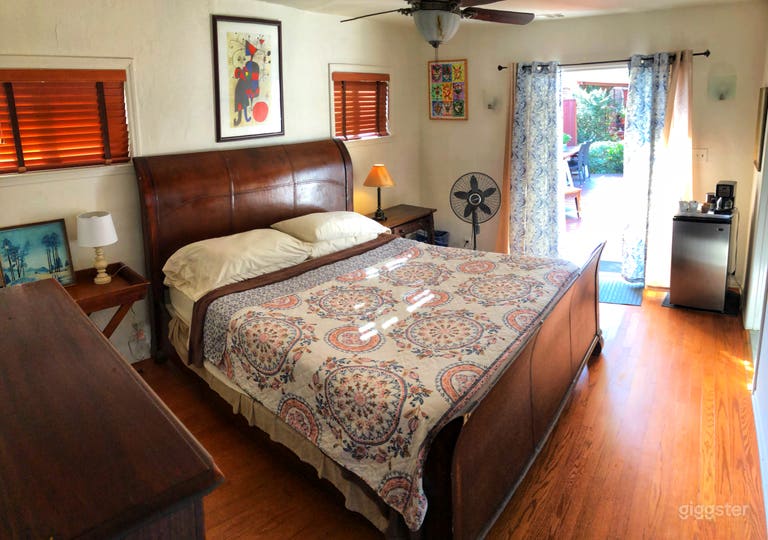  Master bedroom has French doors that open to the redwood deck .  See picture below For angle looking back .  This bedroom has its own bathroom attached FYI.   