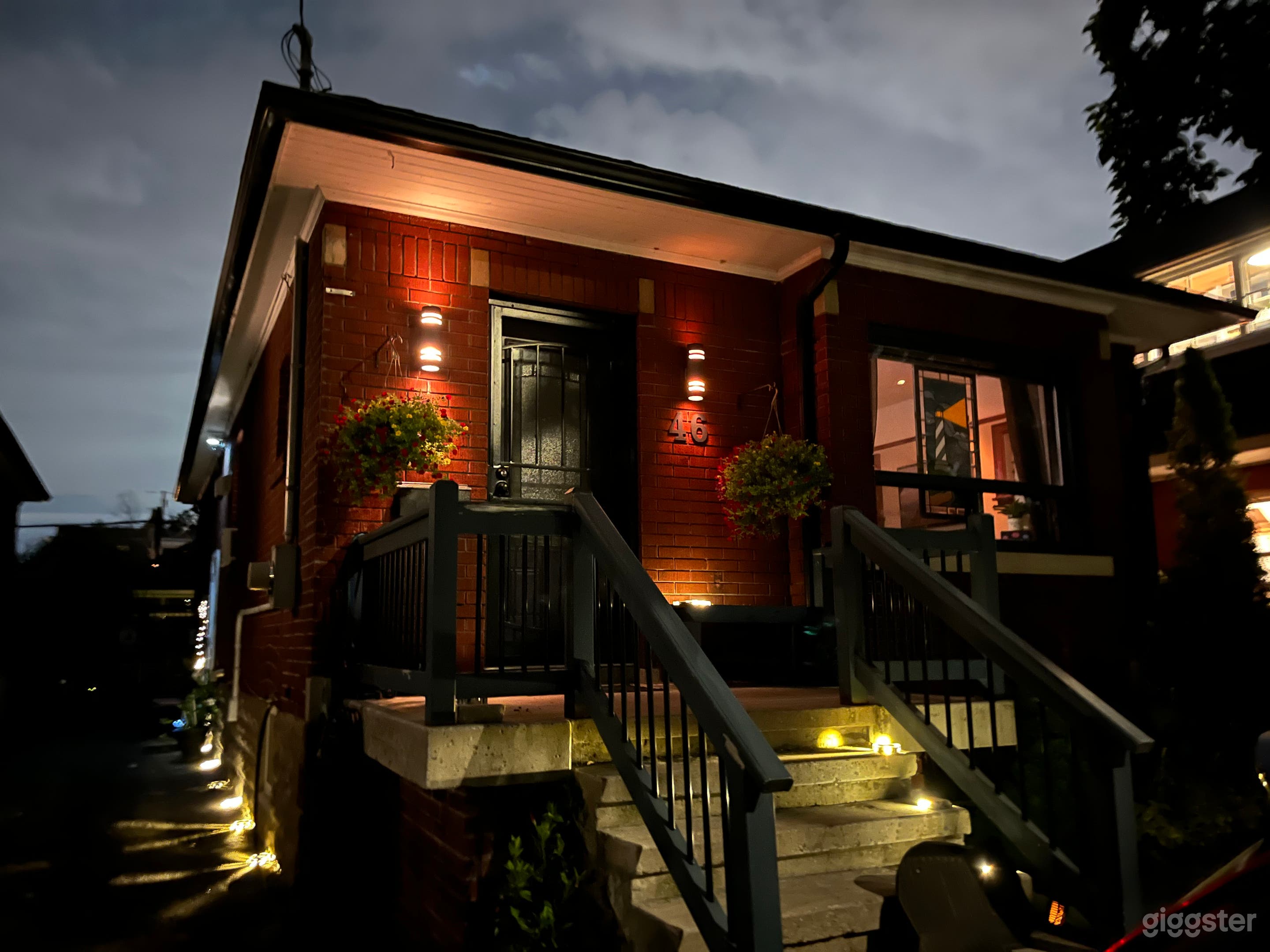 Front view of house evening 