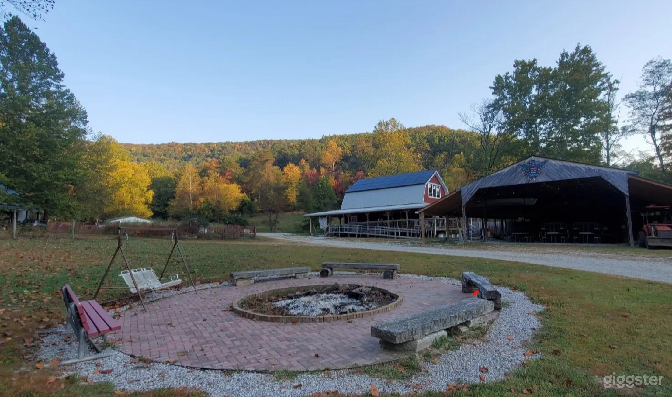 Central bonfire area with Pavilion and Community Farmhouse