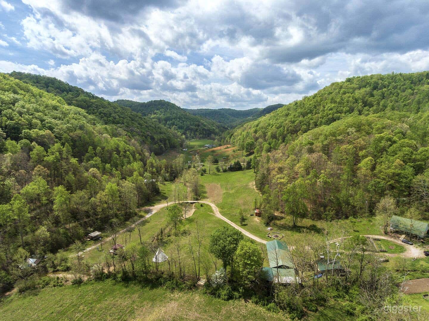 100 acres with mountains, creeks, lodging, pavilion, event center, etc