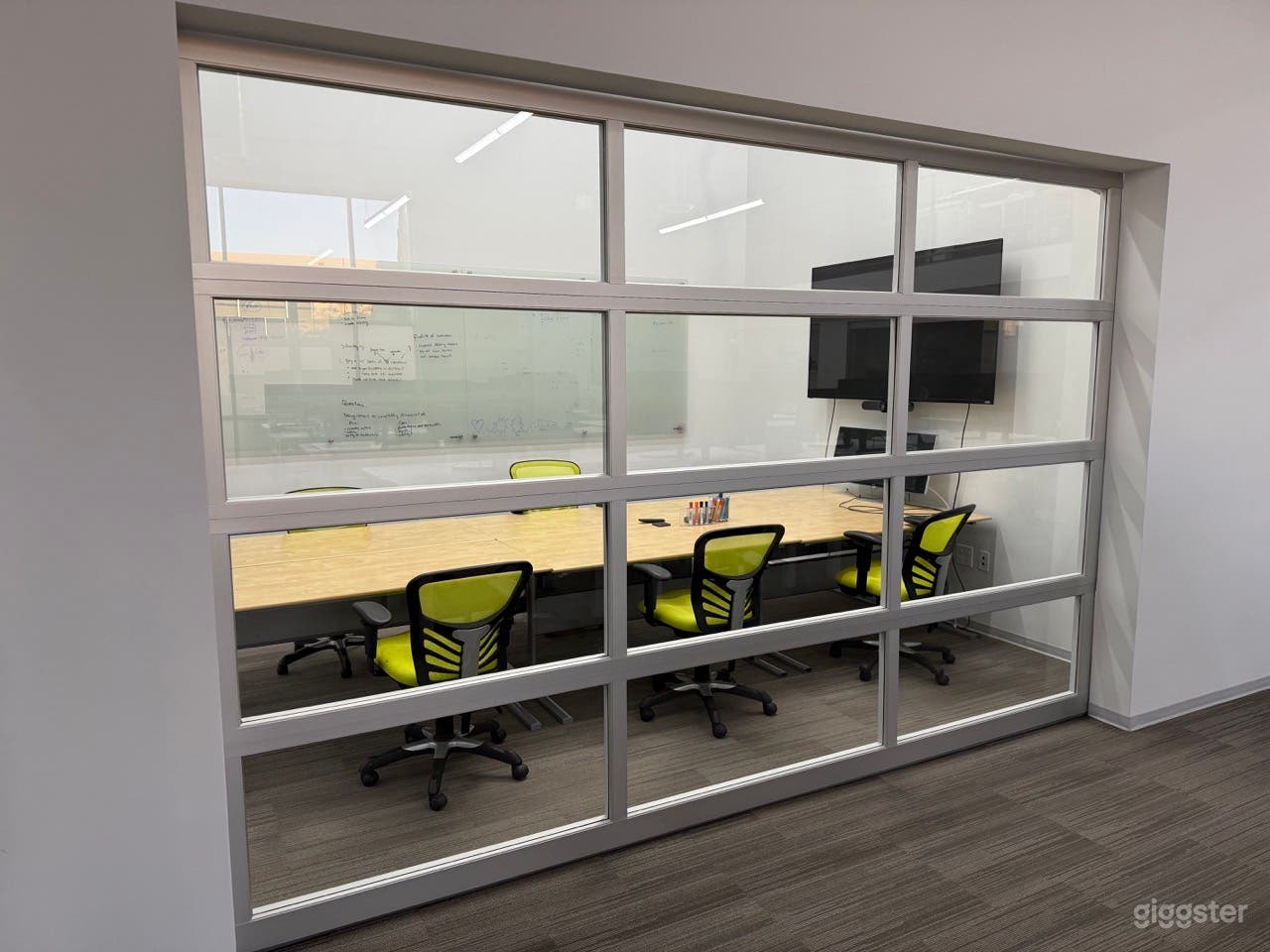 "Think tank" conference room with glass garage door