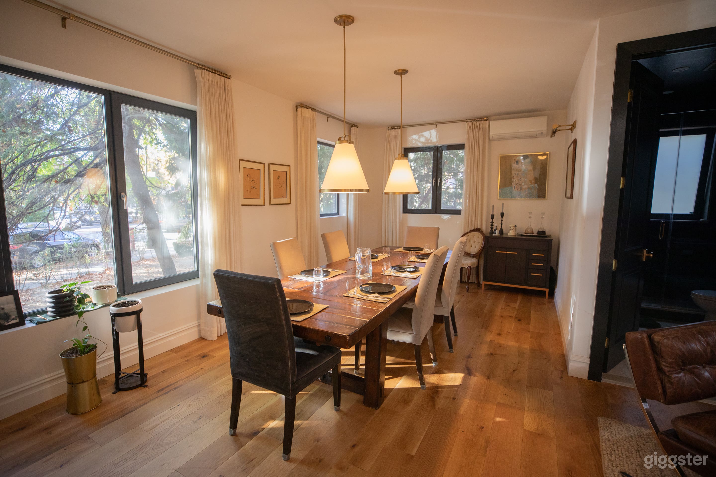 Open Dining Room 
with windows on two walls
and picture frame lights in two location
