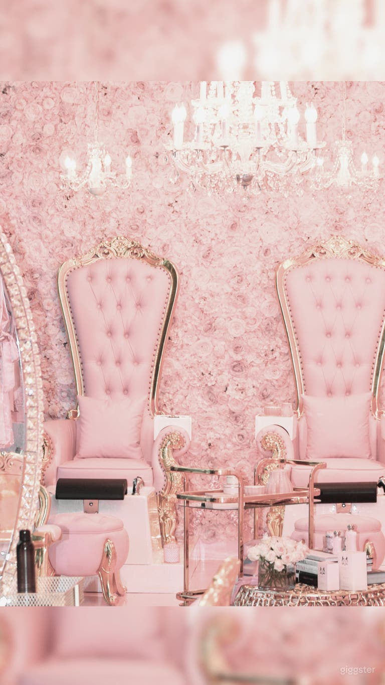  The Three Pink Thrones against the rose/peony flower wall 