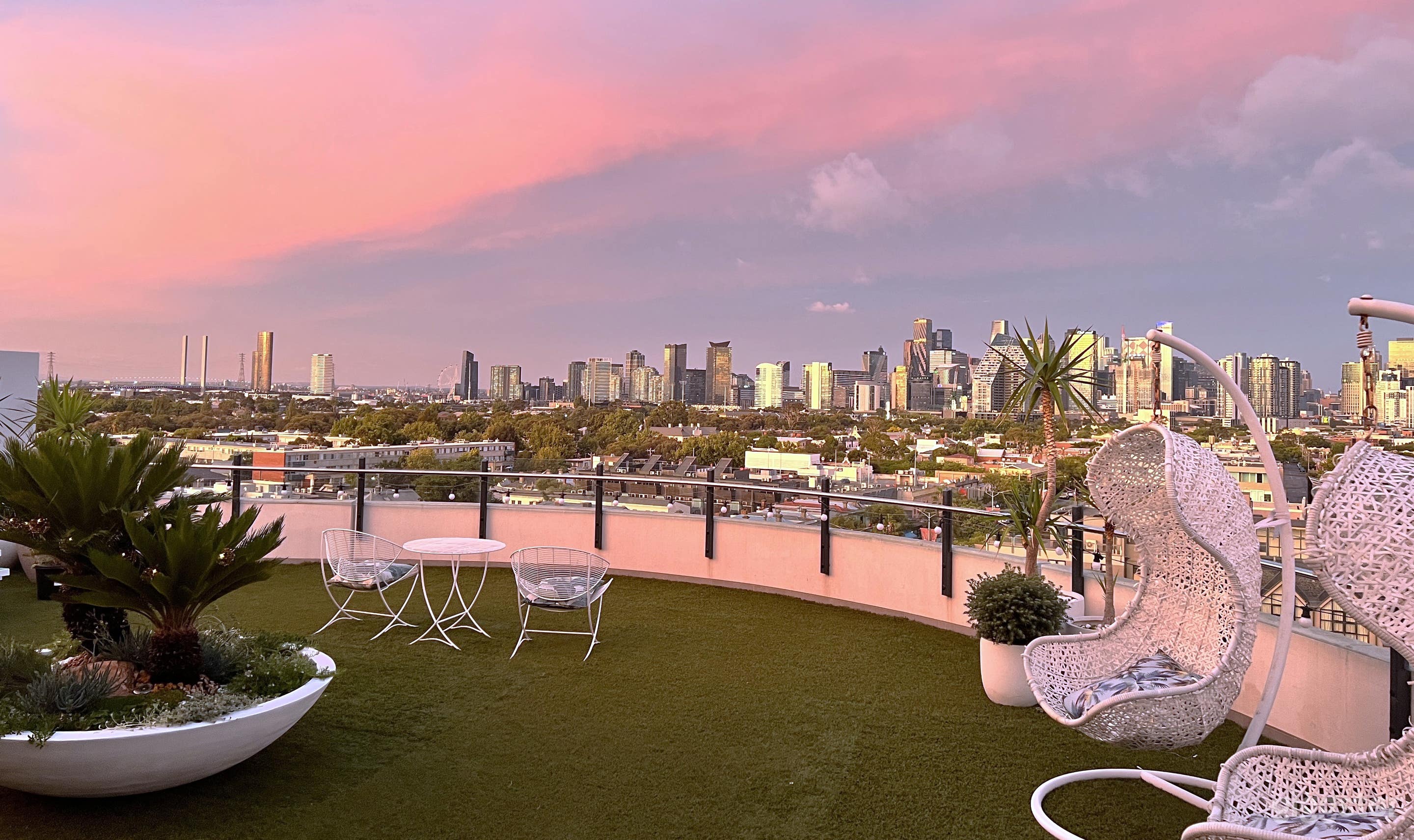 Front Balcony view at sunset to the Melbourne CBD