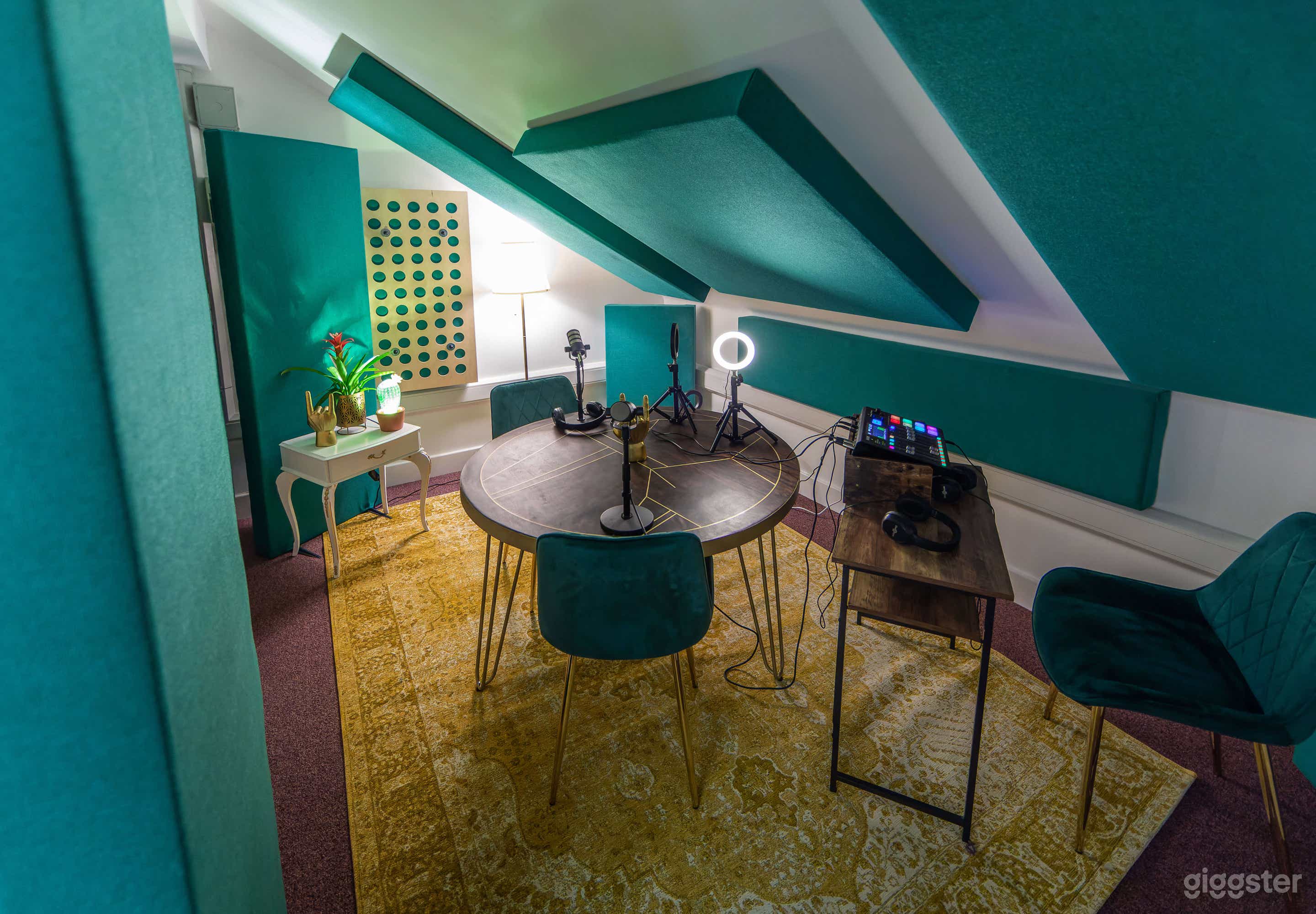 'The Nest' our sound treated space - this is styled with a nod to art deco style, as we're Gatsby fans