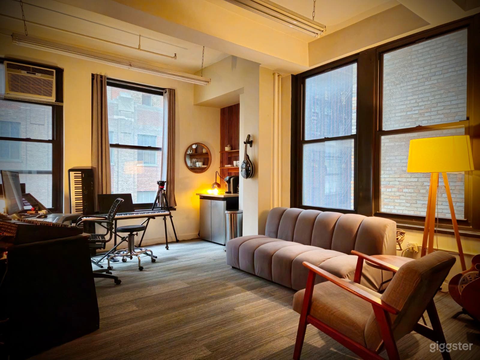 New couch! 
It's like a talk show set, many clients film their podcasts here ect.