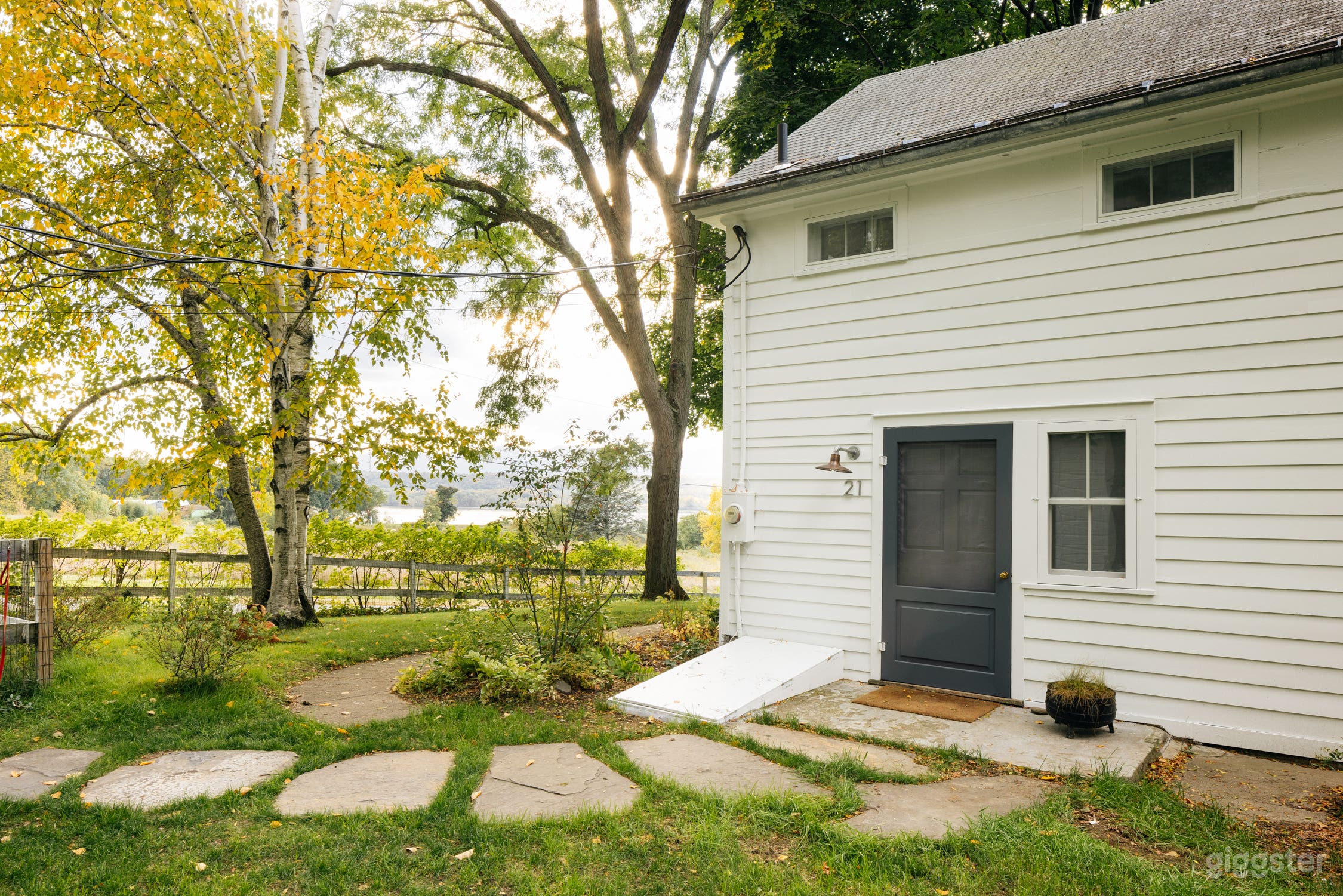 front door and view across to field