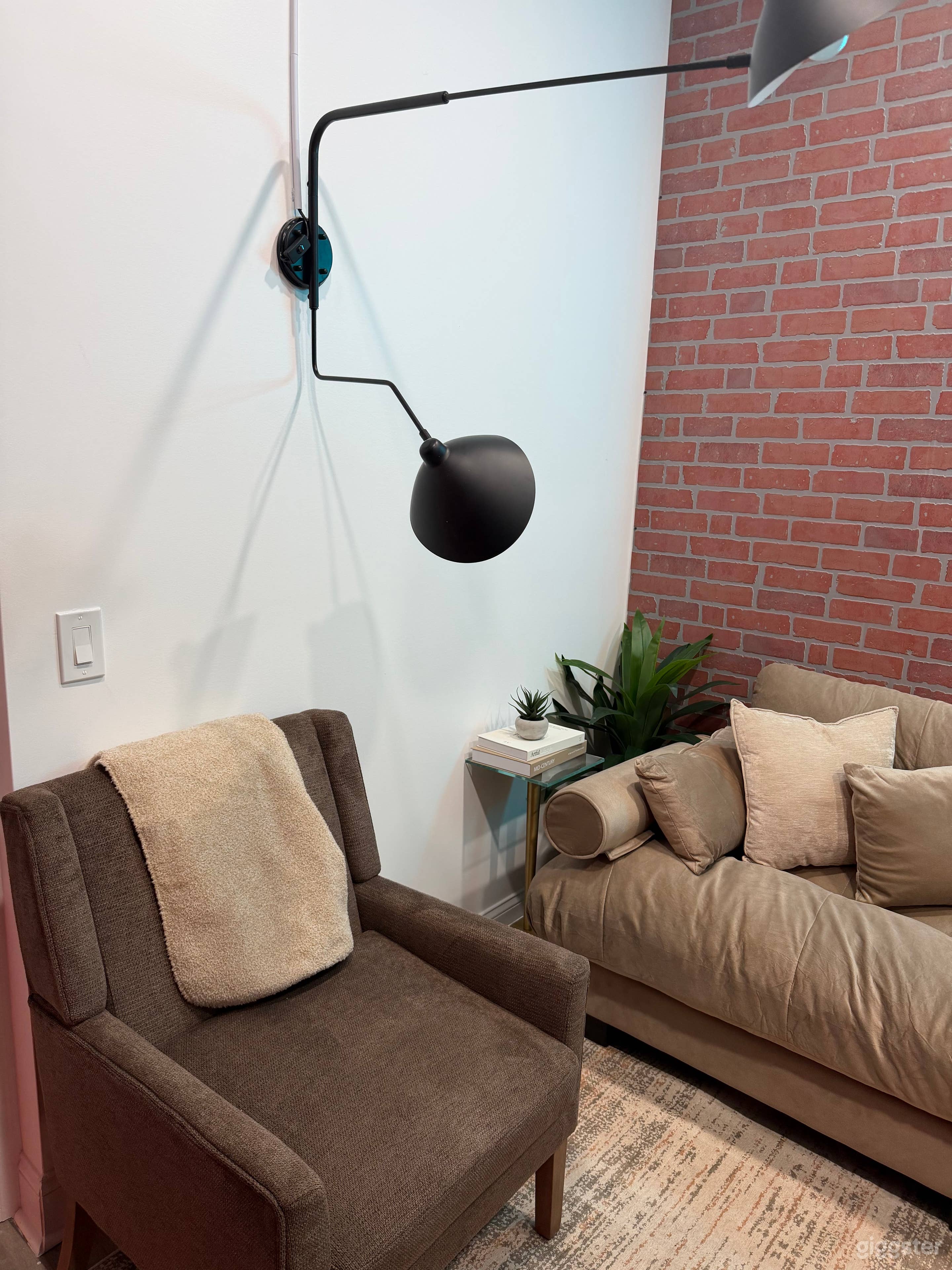 Podcast & Interview Set | Cozy Brick Wall & Neon Sign Photo 3