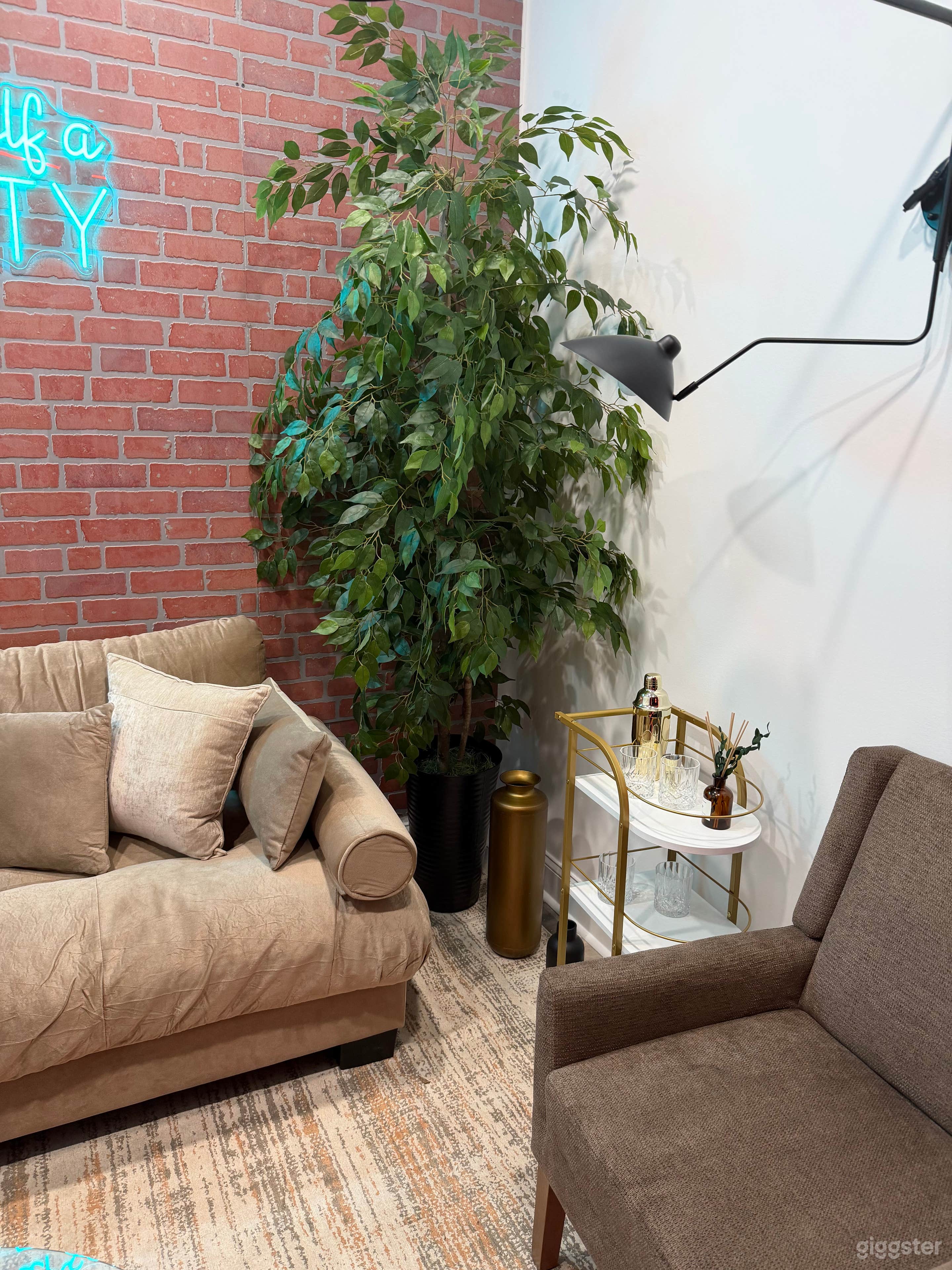 Podcast & Interview Set | Cozy Brick Wall & Neon Sign Photo 4