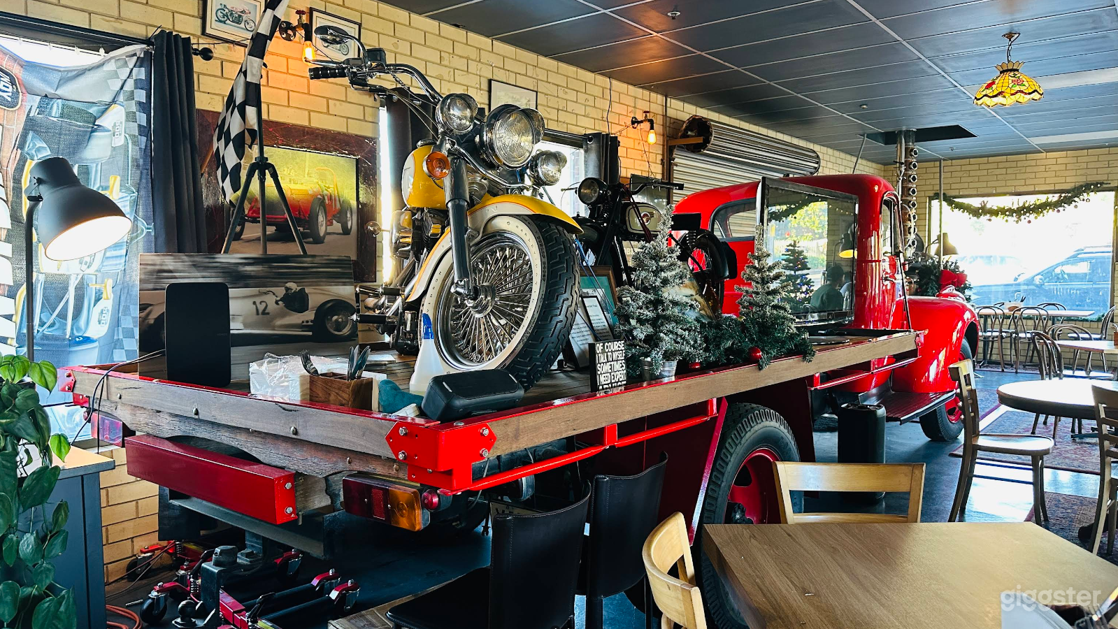Motorbikes on display in function room