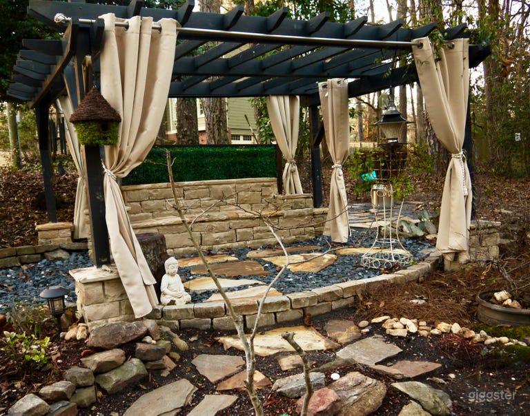  Stone bench under our garden pergola 