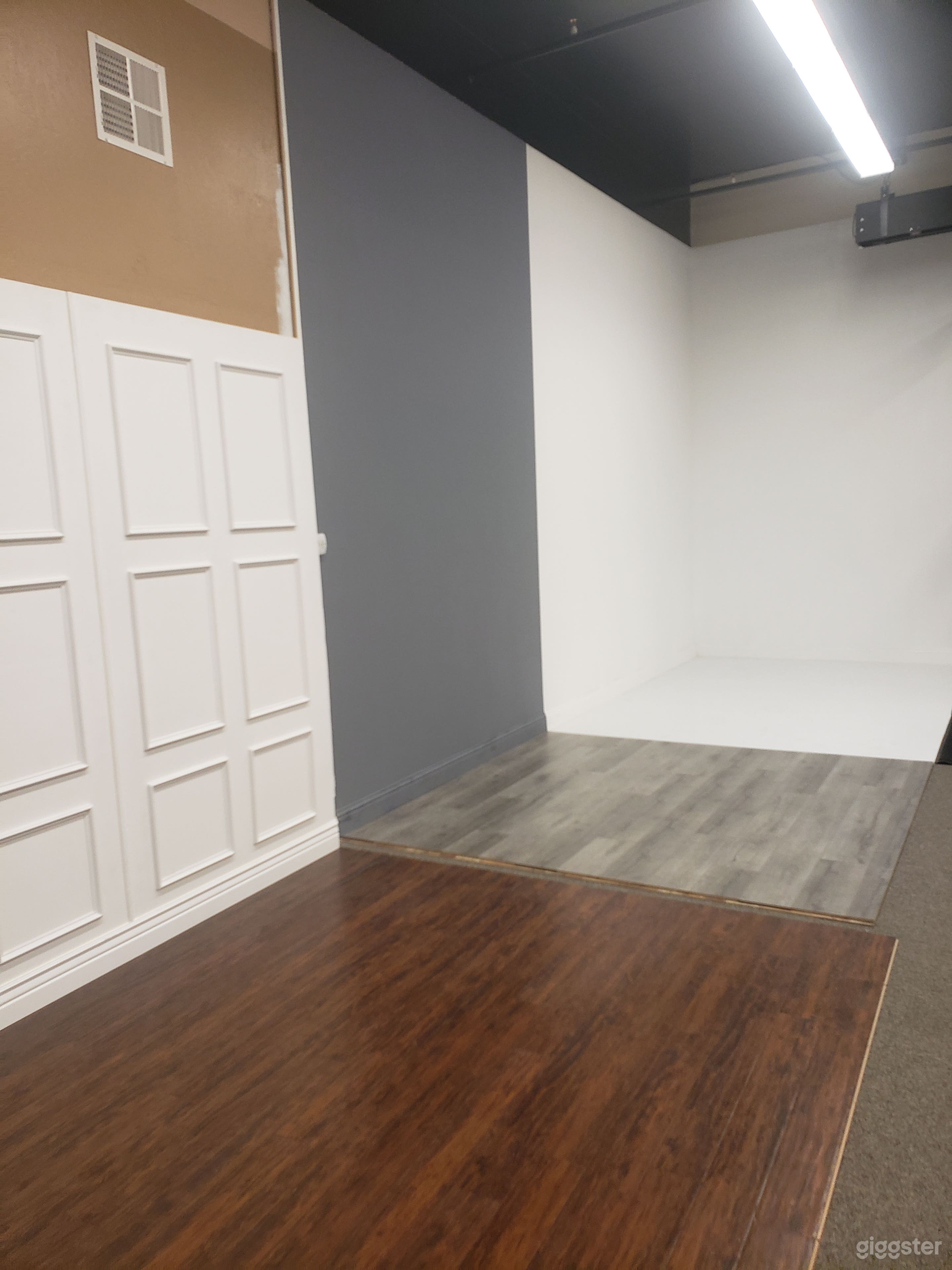 Half of the studio. Gray and White walls are 13ft tall! 