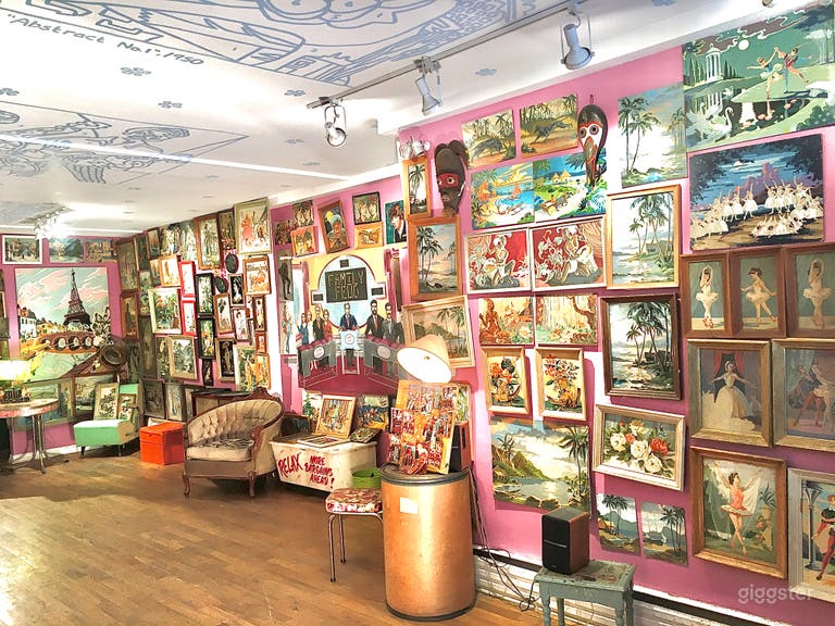  Mid Century Art Filled Pink Storefront Space 