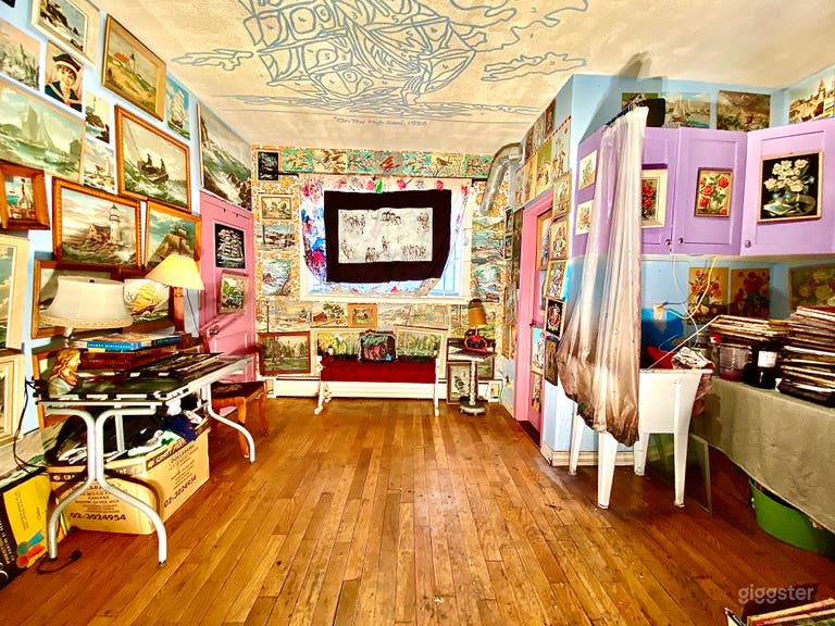  Mid Century Art Filled Pink Storefront Space 