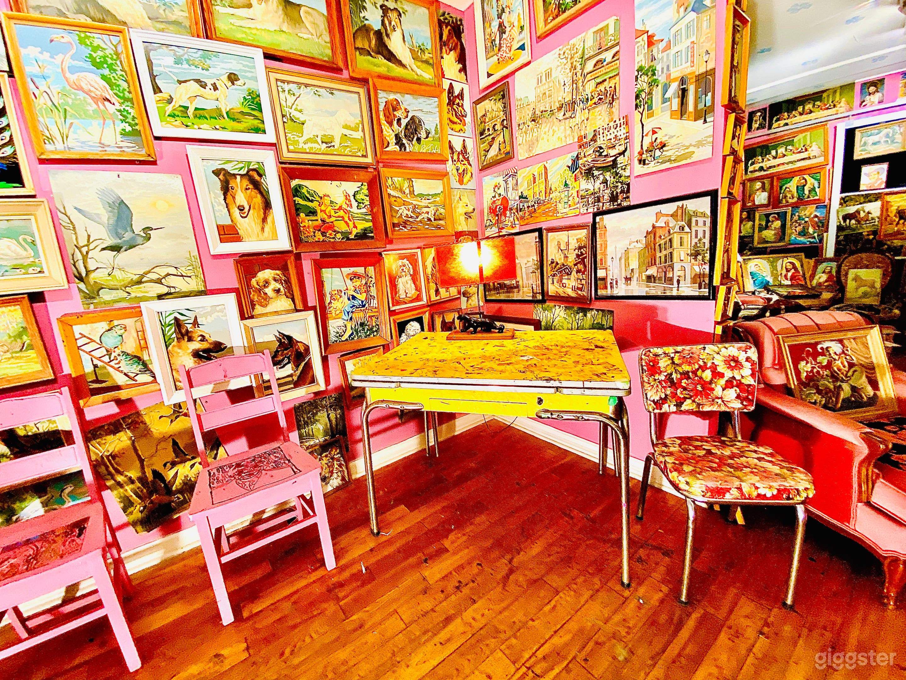 Mid Century Art Filled Pink Storefront Space Photo 4