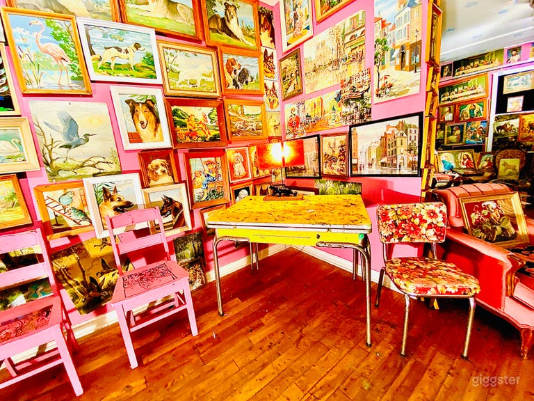  Mid Century Art Filled Pink Storefront Space 