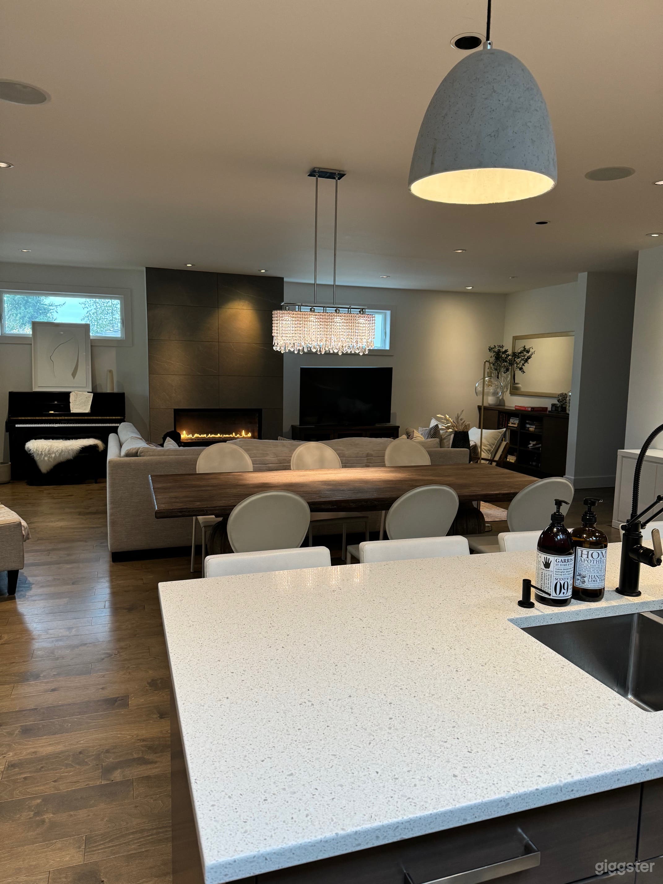 Beautiful open concept living space. View from the kitchen into great room.