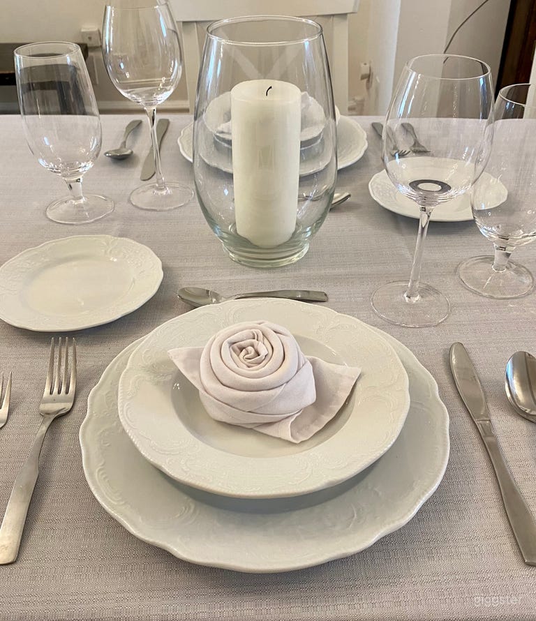  Our staff&#x27;s rose napkin touch for a lovely passover dinner for 20 guests. 