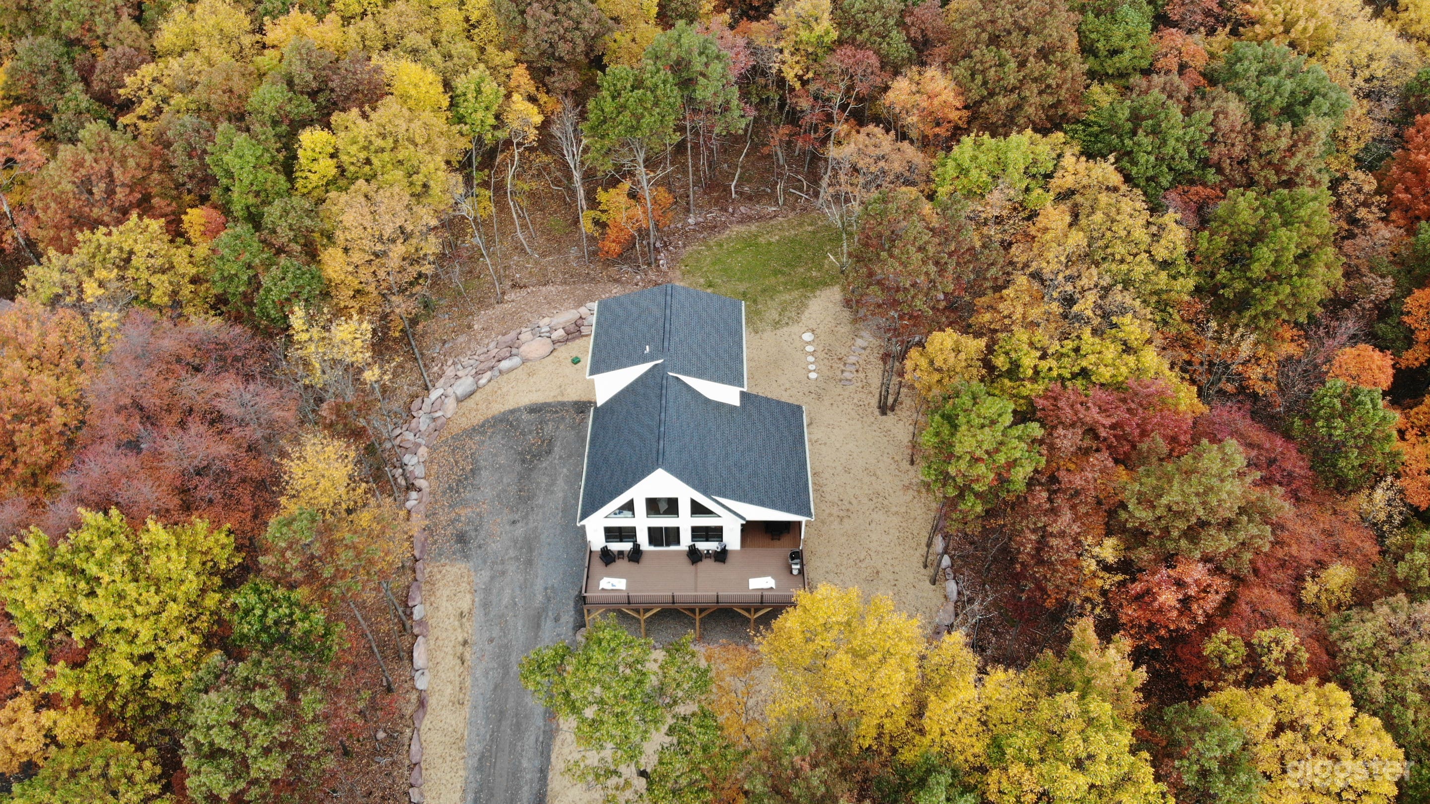 Nestled in the trees.