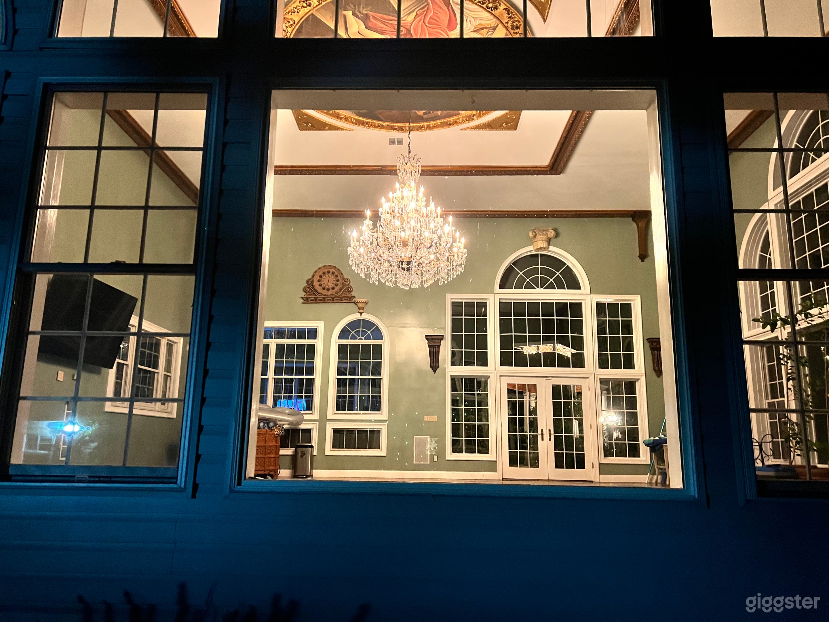 This picture shows 86” tv on wall in pool room. 