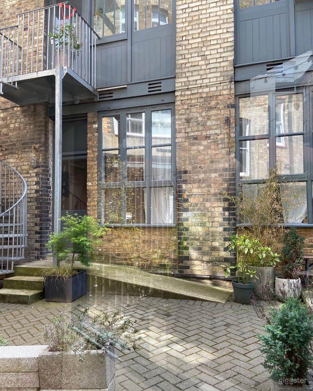 View of the downstairs studio from the courtyard