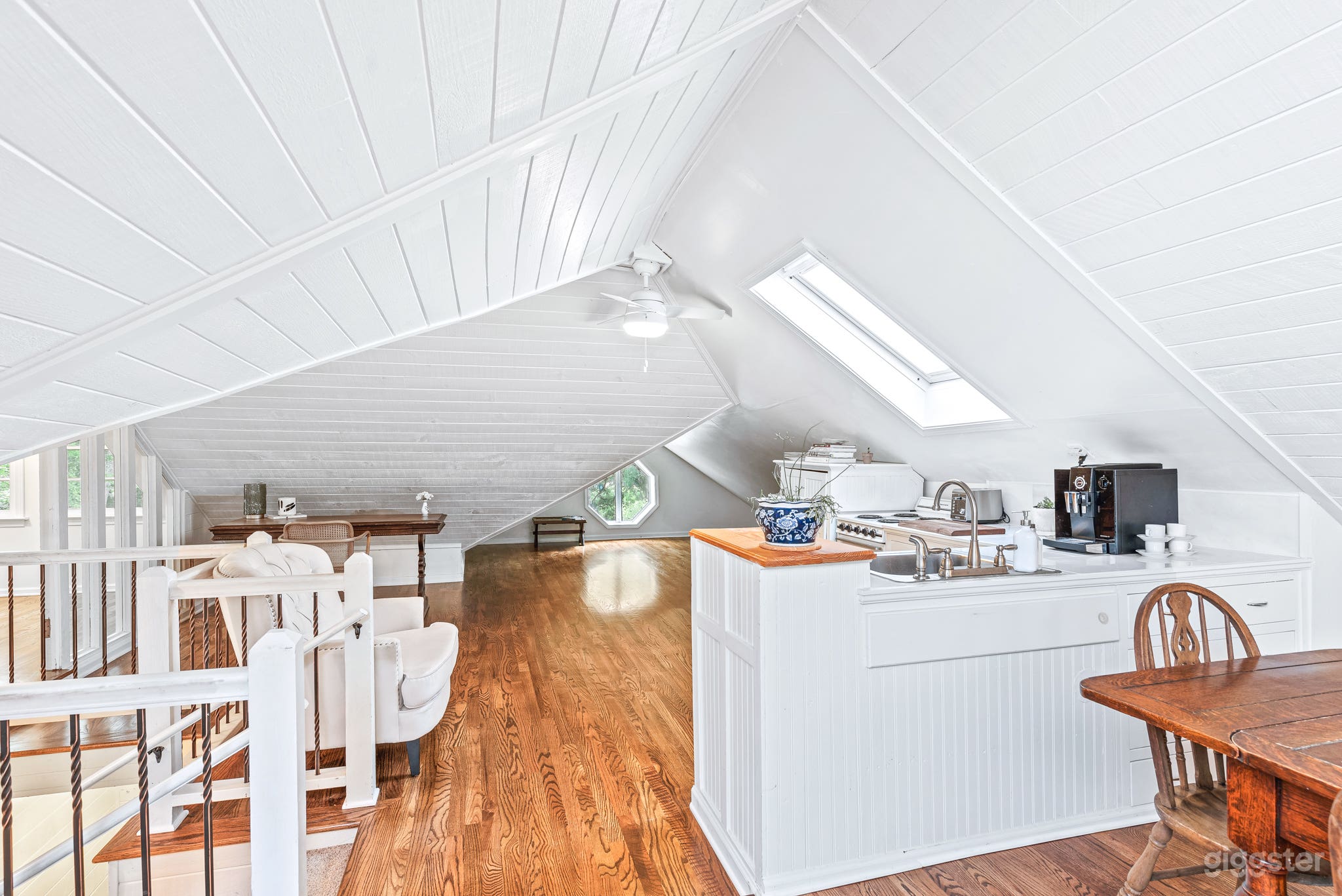 View of the kitchen with lots of natural light and skylight