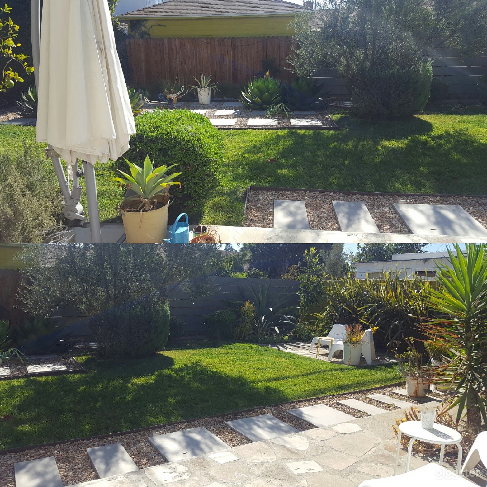 Two views of our backyard from the door.