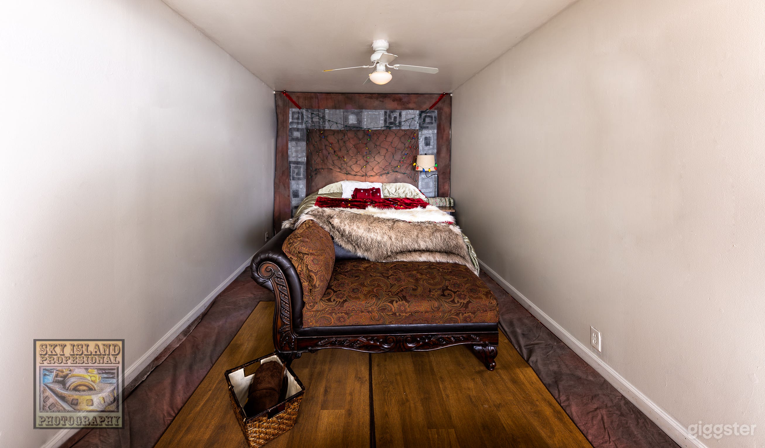 Bed room area for boudoir photo sessions