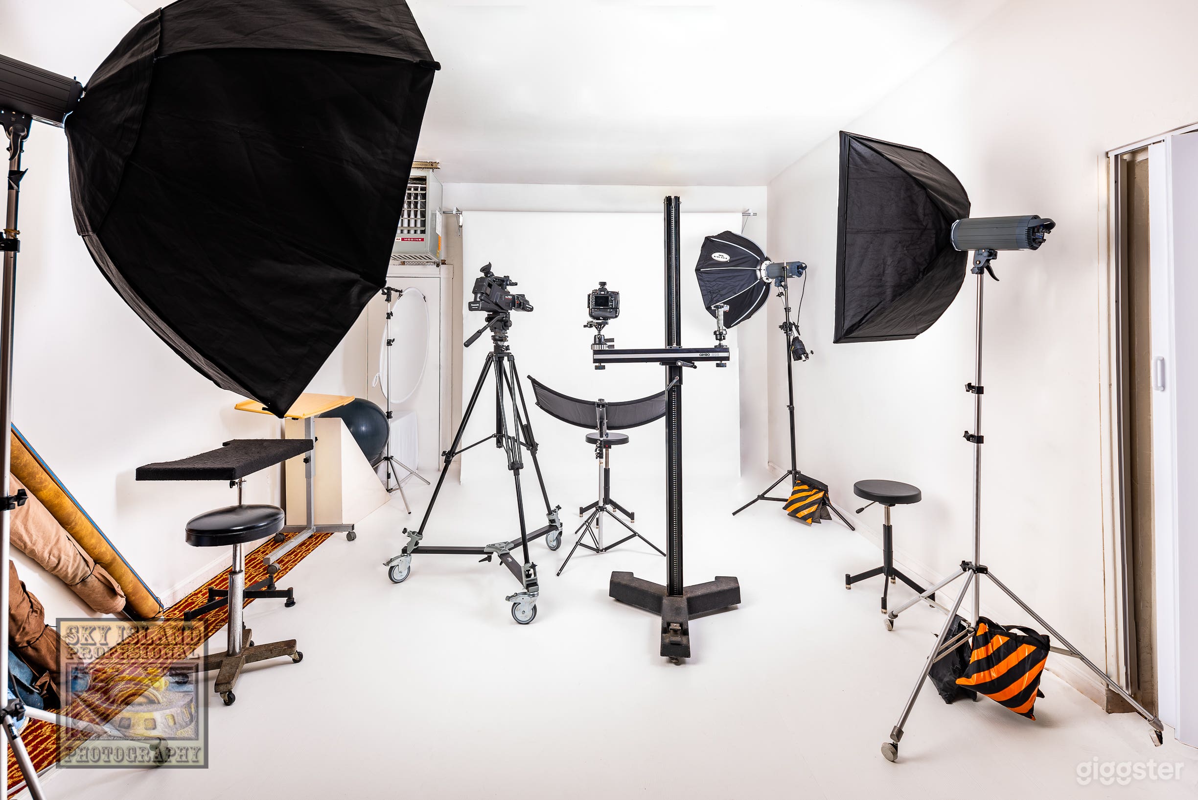 Main studio area with 107" background paper rolled down.