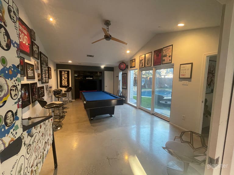  Game Room with pool table and pinball machine 