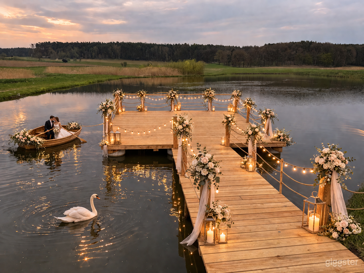 Rustikale Festscheune, Hochzeitsinsel, Seebuhne, Liebesboot Foto 2