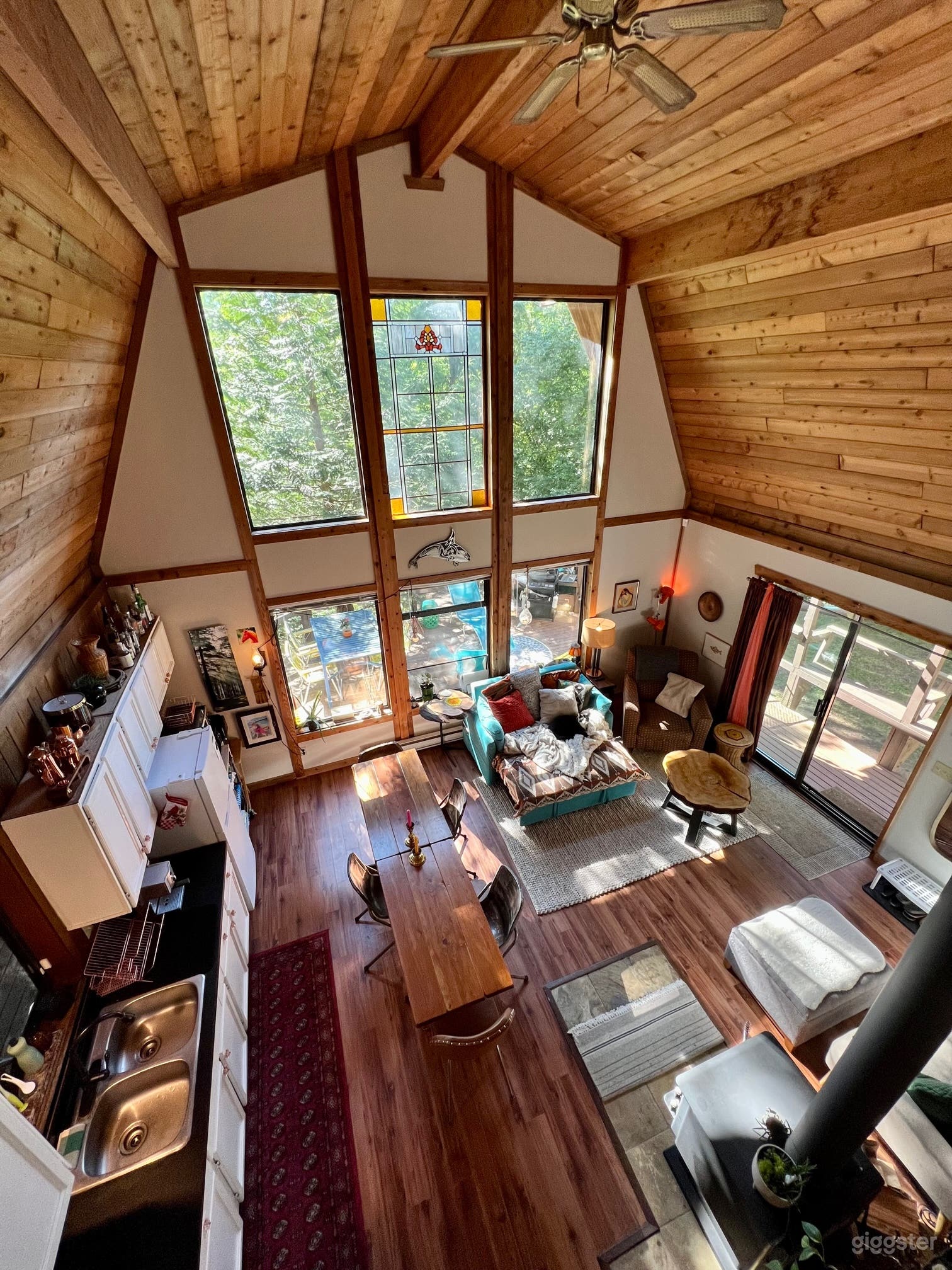 the prettiest room with 20 foot ceilings &amp; an outlook to the forest
