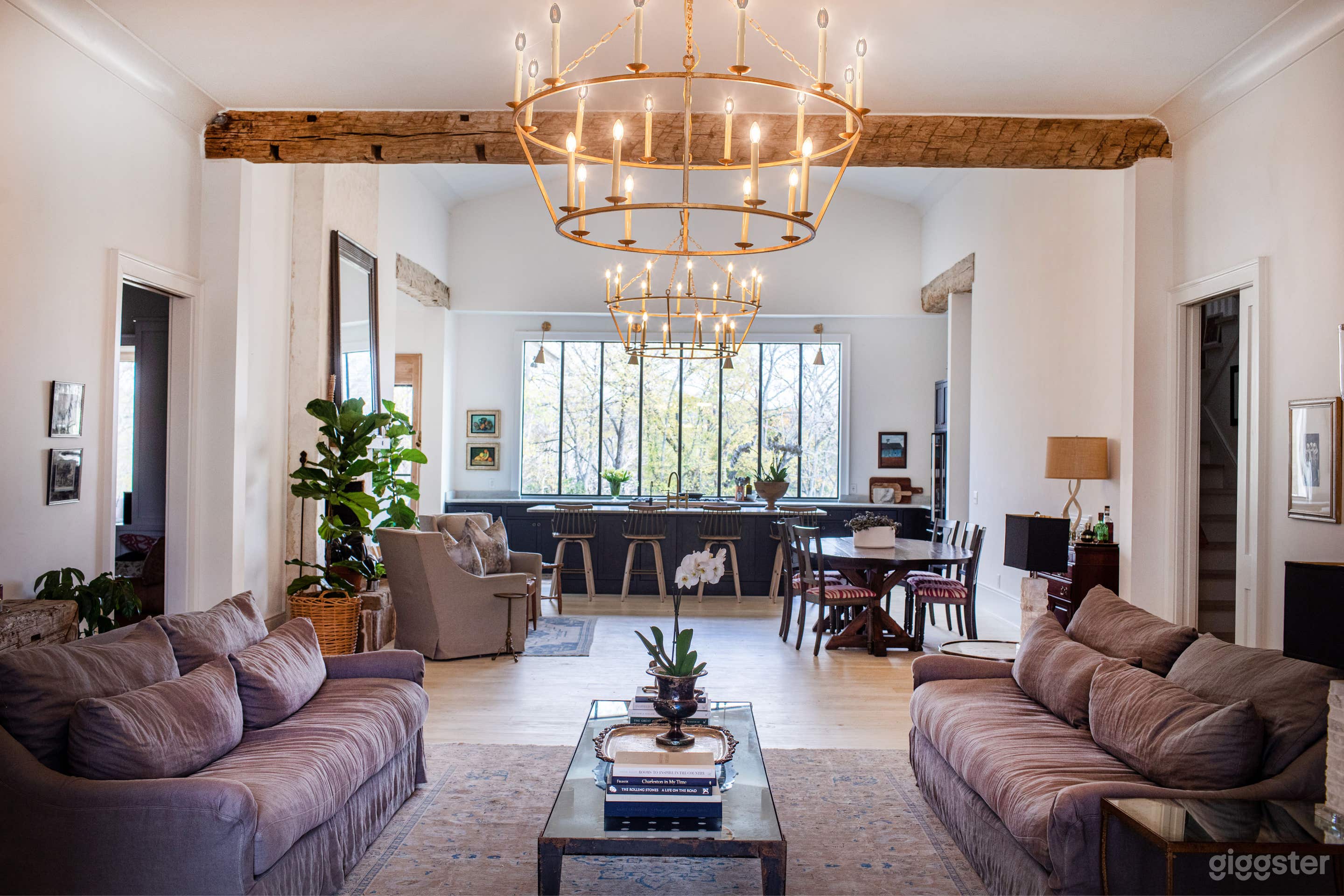 Living Room - 12 ft ceilings / Hand Hewn Beam 