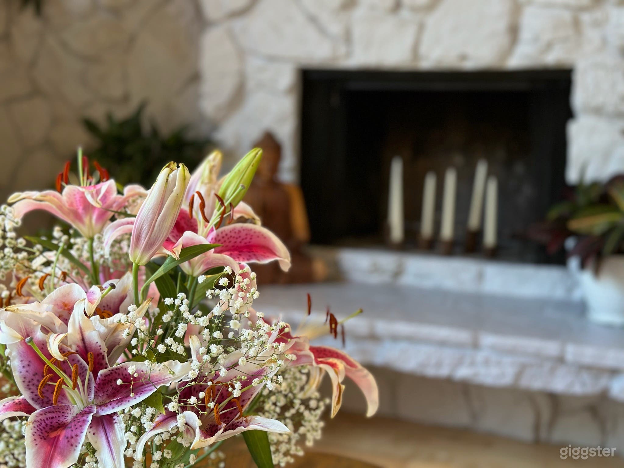 Stone fireplace