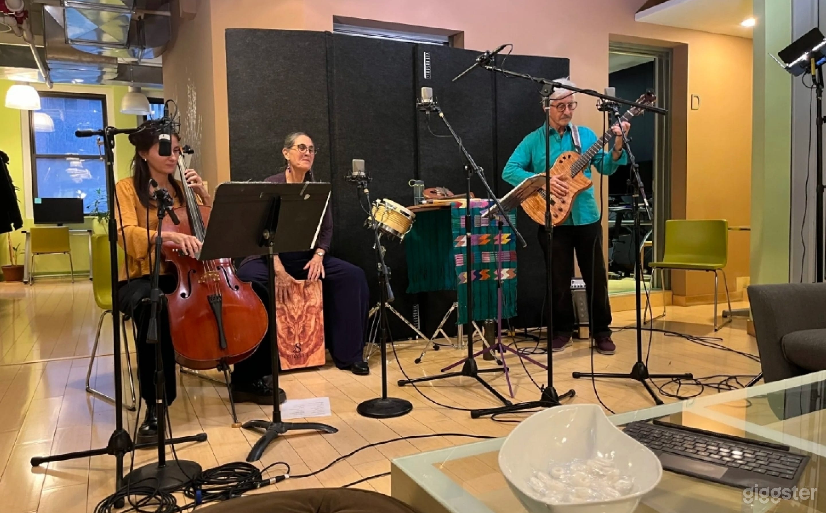 Spacious Acoustically Treated Lobby with amenities. Beverages &amp; restrooms. 