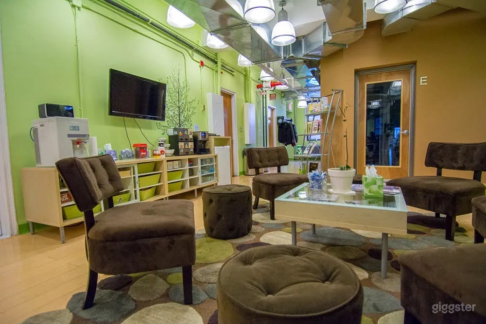 Spacious Acoustically Treated Lobby with amenities. Beverages &amp; restrooms. 