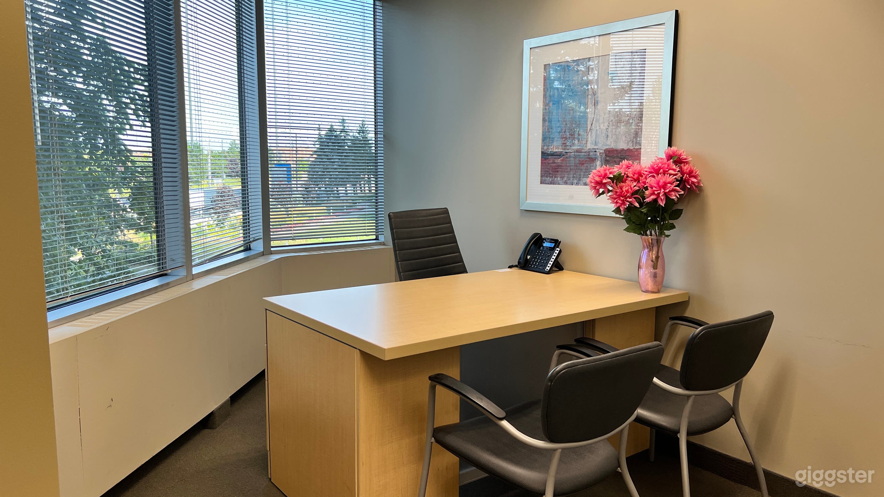 Intelligent Office Scarborough offers private office space for rent on hourly basis. The area of the office is 95 sqft and is good for 2 people meeting.