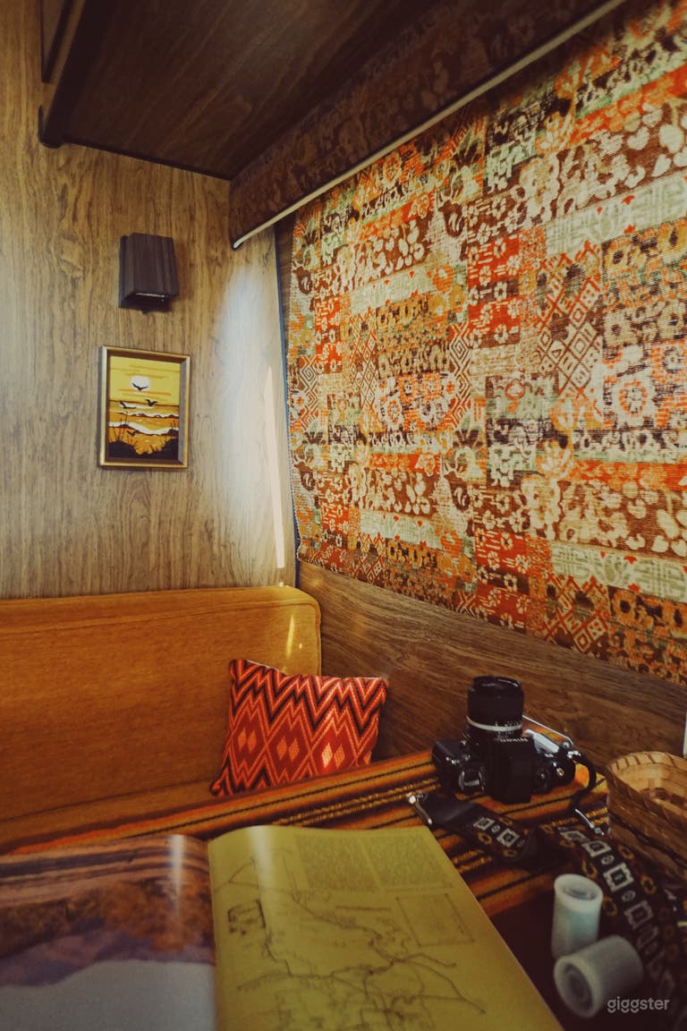  Surf Safari inspired blinds against wood panelling with the right vintage details 